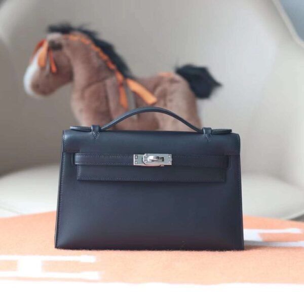 HERMES Kelly Pochette 22CM Swift CK89 Black PHW Hardware