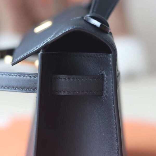 HERMES Kelly Pochette 22CM Noir Swift Leather GHW