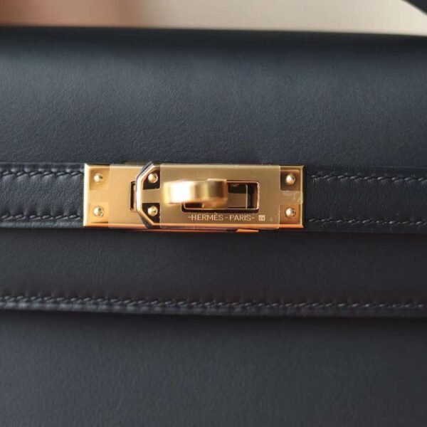 HERMES Kelly Pochette 22CM Noir Swift Leather GHW