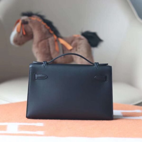 HERMES Kelly Pochette 22CM Noir Swift Leather GHW