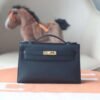 HERMES Kelly Pochette 22CM Noir Swift Leather GHW