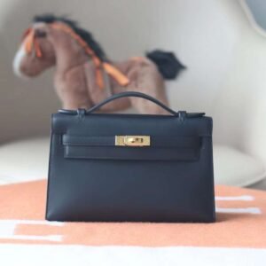 HERMES Kelly Pochette 22CM Noir Swift Leather GHW