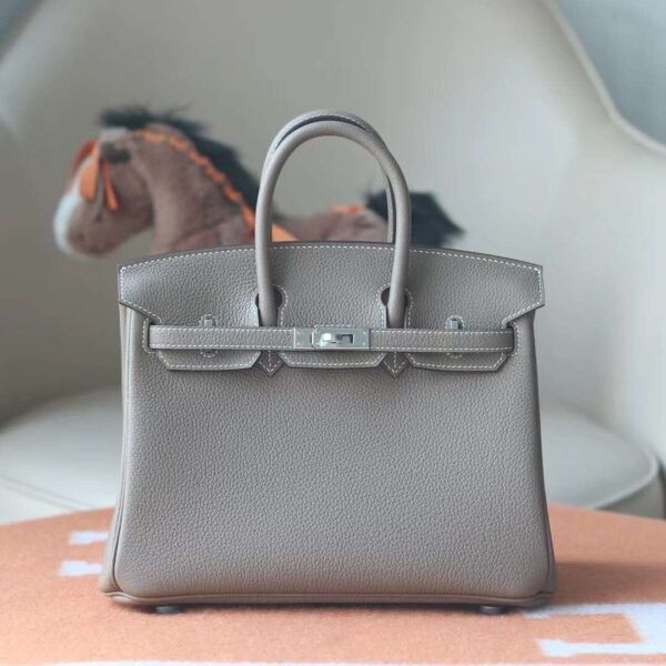 HERMES Birkin 25CM Togo Leather 18 Etoupe Silver Hardware