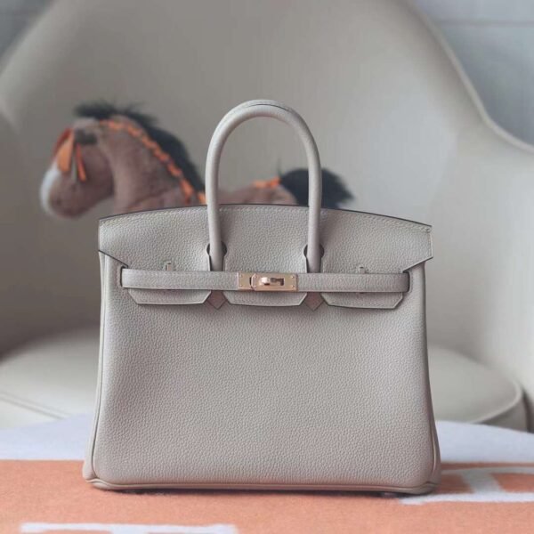 HERMES Birkin 25CM Togo Gris Tourterelle Rose Gold Hardware