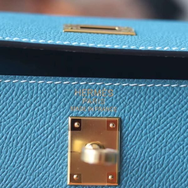 HERMES Kelly 25CM Bag D2 New Blue Jean Epsom GHW