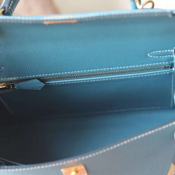 HERMES Kelly 25CM Bag D2 New Blue Jean Epsom GHW