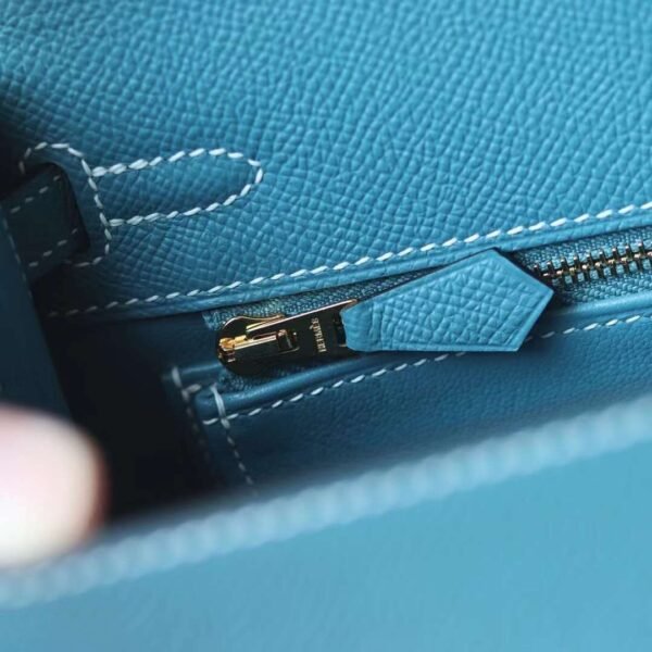 HERMES Kelly 25CM Bag D2 New Blue Jean Epsom GHW