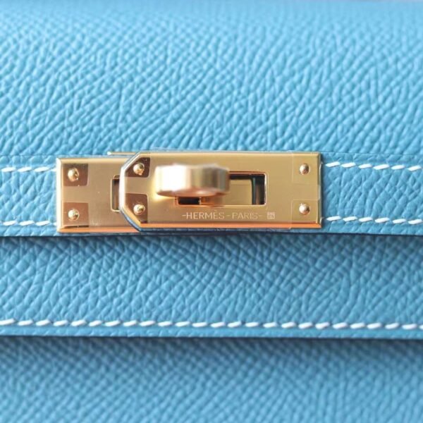 HERMES Kelly 25CM Bag D2 New Blue Jean Epsom GHW