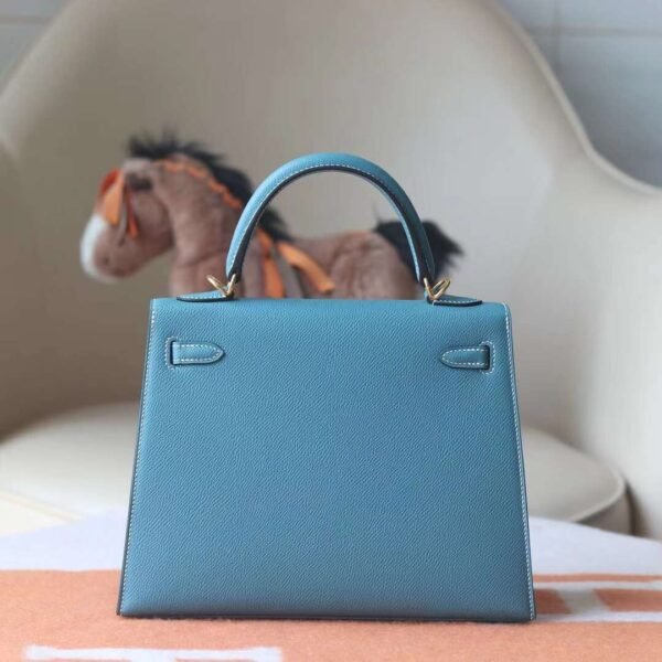 HERMES Kelly 25CM Bag D2 New Blue Jean Epsom GHW