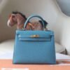 HERMES Kelly 25CM Bag D2 New Blue Jean Epsom GHW