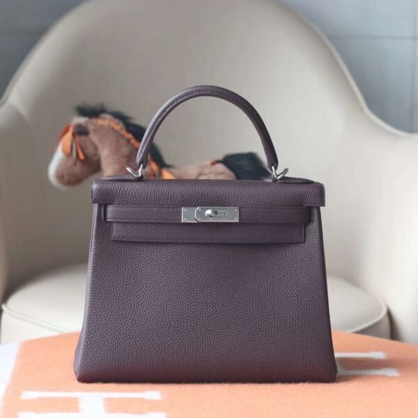 HERMES Kelly 28CM Togo Leather 0G Rouge Sellier Silver Hardware