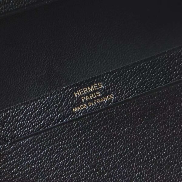 HERMES Bearn Wallet Chever Leather CK89 Noir Gold Hardware