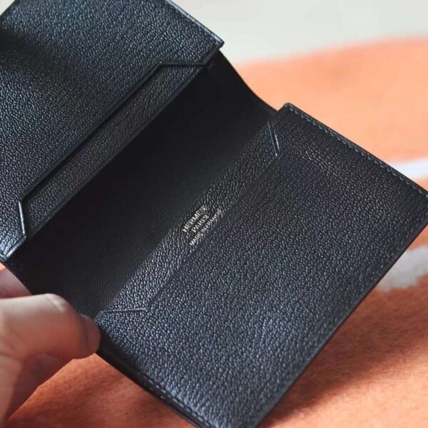 HERMES Bearn Wallet Chever Leather CK89 Noir Gold Hardware