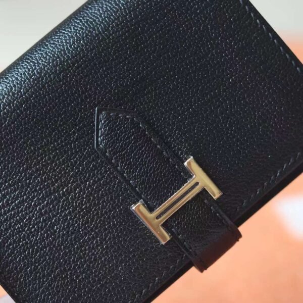 HERMES Bearn Wallet Chever Leather CK89 Noir Gold Hardware