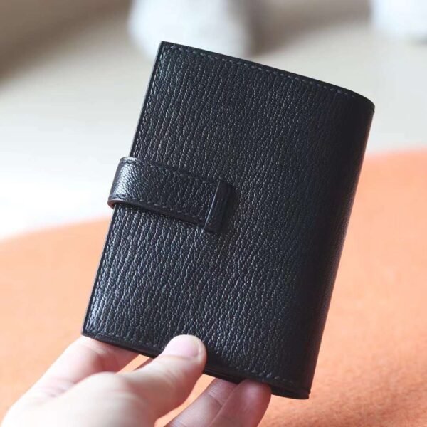 HERMES Bearn Wallet Chever Leather CK89 Noir Gold Hardware