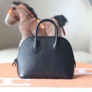 HERMES Mini Bolide Chever Leather CK89 Noir Gold Hardware