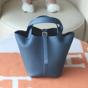 HERMES Picotin 18CM TC Leather 73 Blue Sapphire Gold Hardware