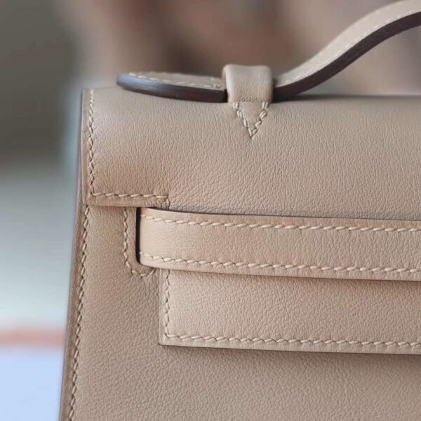 HERMES Kelly Pochette 22CM Bag Swift Leather 0M Chain PHW Hardware