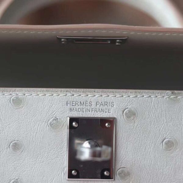 HERMES Mini Kelly Ostrich Leather 80 Pearl Grey PHW Hardware