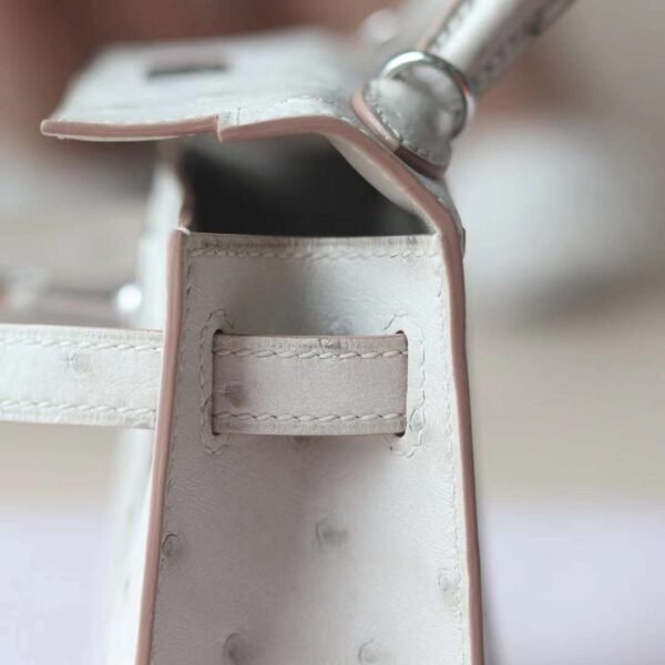 HERMES Mini Kelly Ostrich Leather 80 Pearl Grey PHW Hardware