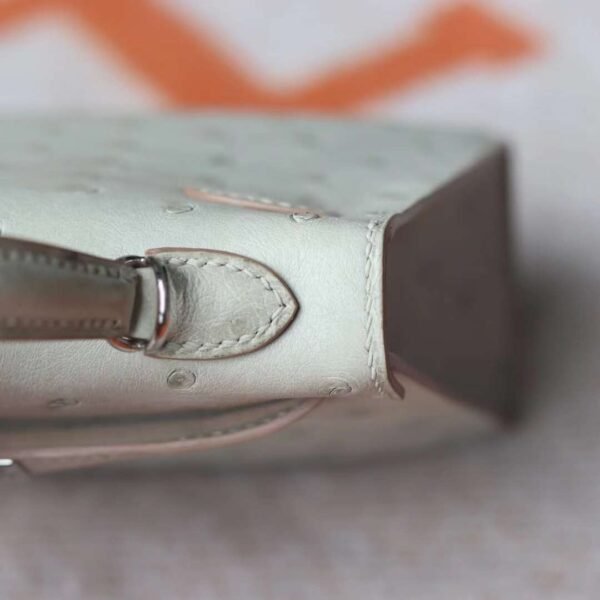 HERMES Mini Kelly Ostrich Leather 80 Pearl Grey PHW Hardware