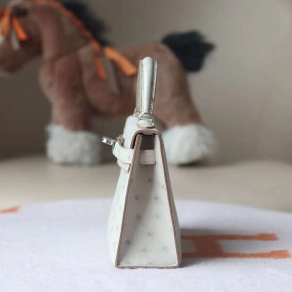HERMES Mini Kelly Ostrich Leather 80 Pearl Grey PHW Hardware