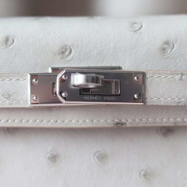 HERMES Mini Kelly Ostrich Leather 80 Pearl Grey PHW Hardware
