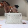 HERMES Mini Kelly Ostrich Leather 80 Pearl Grey PHW Hardware