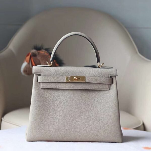 HERMES Kelly 28CM Togo Leather 81 Gris Tourterelle Lnseam GHW Hardware