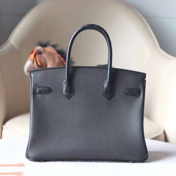 HERMES Birkin Touch 30CM Togo/Matter Crocodile Leather CK89 Noir PHW Hardware