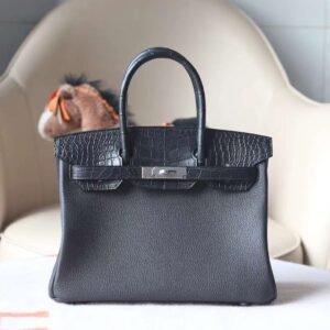 HERMES Birkin Touch 30CM Togo/Matter Crocodile Leather CK89 Noir PHW Hardware