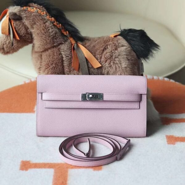 HERMES Kelly To Go Wallet Epsom Leather X9 Mauve Sylvester PHW Hardware