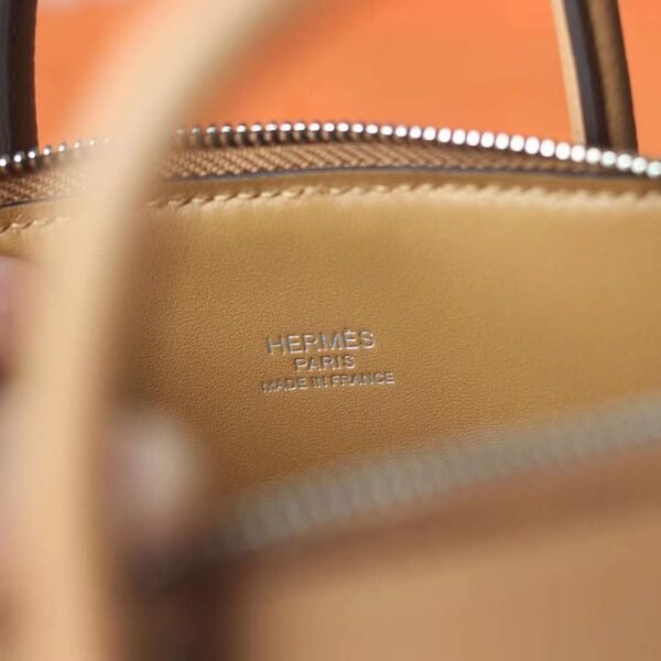 HERMES Mini Bolide Evercolor Leather 0M Chai Top Handmade PHW Hardware