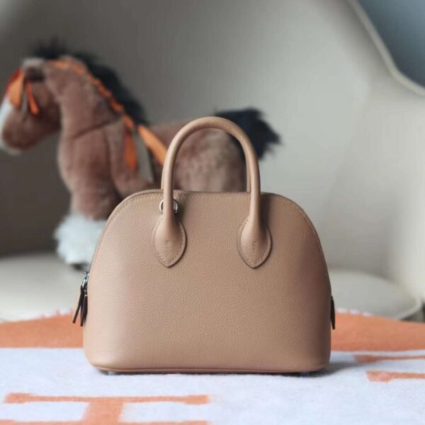 HERMES Mini Bolide Evercolor Leather 0M Chai Top Handmade PHW Hardware