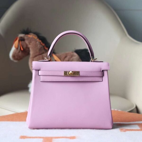 HERMES Kelly 25CM Swift Leather X9 Mauve Sylvester Lnseam Handmade GHW Hardware