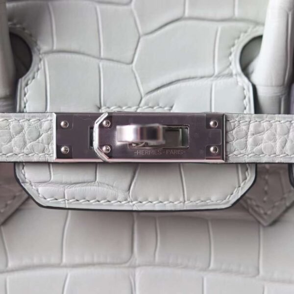 HERMES Birkin 25CM 0V Gris Ciment Matter Crocodile PHW Hardware