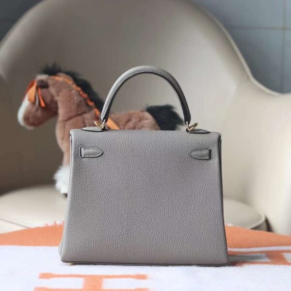 HERMES Kelly 25CM M8 Gris Asphalt Togo Leather Lnseam GHW Handmade Hardware
